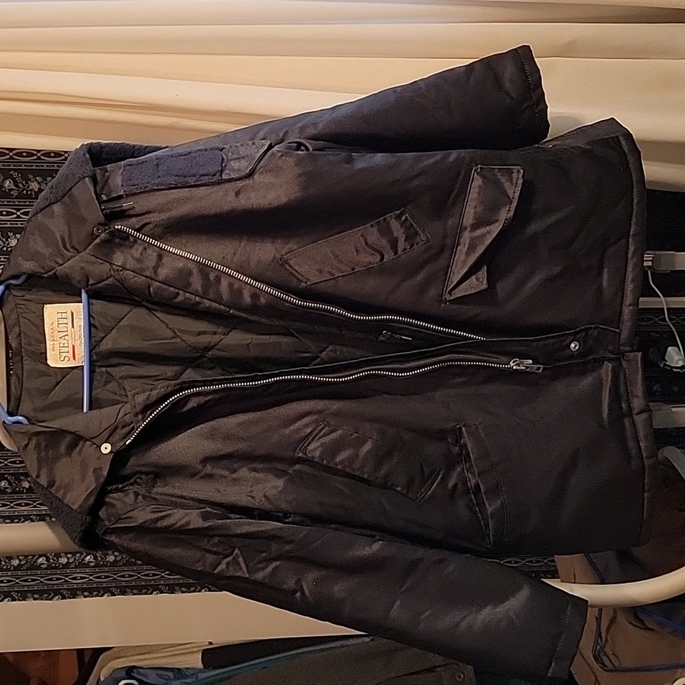 Men's  officers coat. Zip front and zip hood. X large